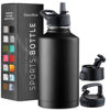 Picture of FineDine Insulated Water Bottles with Straw - 64 Oz Stainless Steel Metal Water Bottle W/ 3 Lids - Reusable for Travel, Camping, Bike, Sports - Inky Raven Black