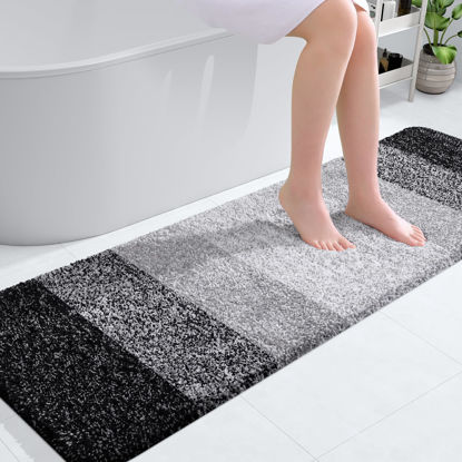 Picture of OLANLY Luxury Bathroom Rug Mat, Extra Soft and Absorbent Microfiber Bath Rugs, Non-Slip Plush Shaggy Bath Carpet Runner, Machine Wash Dry, Bath Mats for Bathroom Floor, Tub and Shower, 59x20, Black