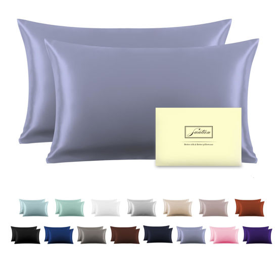 Picture of Silk Pillowcase for Hair and Skin,Soft,Breathable and Sliky 100% Standard Size Pillow Cases Set of 2,Both Sides Natural Mulberry Silk Pillowcases with Hidden Zipper(Standard Size 20"X 26",2pcs)