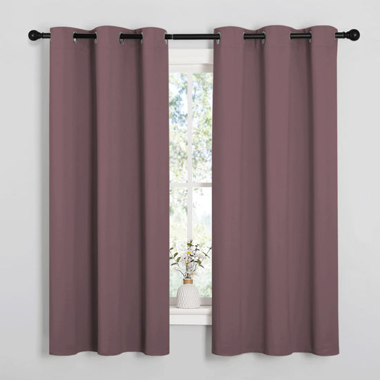 Picture of NICETOWN Dry Rose Blackout Curtains for Bedroom (1 Pair, 42 x 63 inches), Farmhouse Thermal Insulated Room Darkening Drapes for Windows