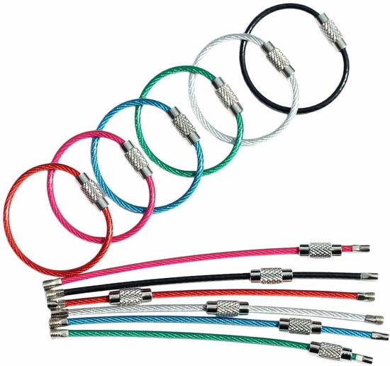 Picture of bayite Key Rings Stainless Steel Wire Keychains Cable Heavy Duty Luggage Tags Loops Tag Keepers 2mm Twist Barrel Pack of 12 (Cable length: 4 inches), Multiple Color