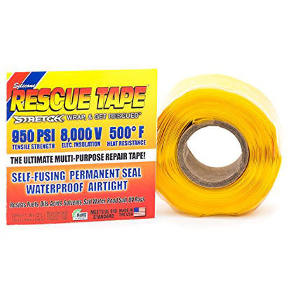 Picture of Rescue Tape | Self-Fusing Silicone Tape | Emergency Pipe & Plumbing Repair | DIY Repairs | Seal Radiator Hose Leaks | Wrap Electrical Wires | Used by US Military | 1” X 12’ | Silicone Rubber | Yellow