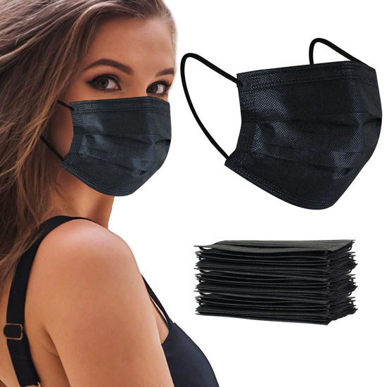 Picture of akgk 50Pcs Disposable Face Masks, 3 Ply Disposable Masks, Black Face Mask