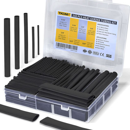 Picture of TKDMR 340 PCS Heat Shrink Tubing Kit - 3.1" 4.53" Length,3:1 Ratio Adhesive Lined, Marine Grade Shrink Wrap - Industrial Heat-Shrink Tubing - Black