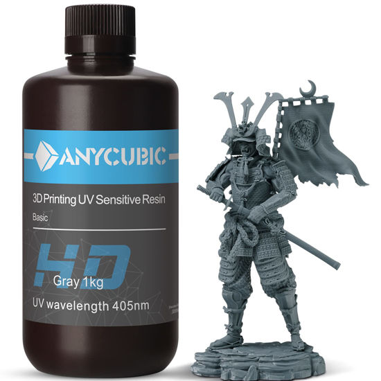 Picture of ANYCUBIC 3D Printer Resin, 405nm SLA UV-Curing 8K Resin with High Precision and Quick Curing & Excellent Fluidity for LCD 4K/6K/8K 3D Printing (HD Grey, 1kg)