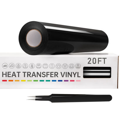 Picture of VinylRus Heat Transfer Vinyl-12” x 20ft Black Iron on Vinyl Roll for Shirts, HTV Vinyl for Silhouette Cameo, Cricut, Easy to Cut & Weed