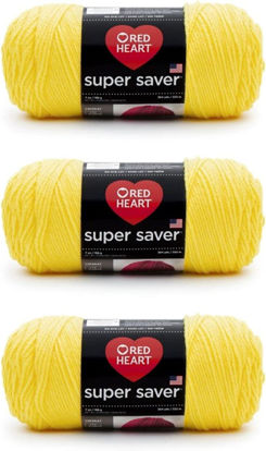 Picture of Red Heart Super Saver Bright Yellow Yarn - 3 Pack of 198g/7oz - Acrylic - 4 Medium (Worsted) - 364 Yards - Knitting/Crochet