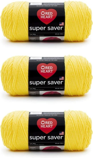 Picture of Red Heart Super Saver Bright Yellow Yarn - 3 Pack of 198g/7oz - Acrylic - 4 Medium (Worsted) - 364 Yards - Knitting/Crochet