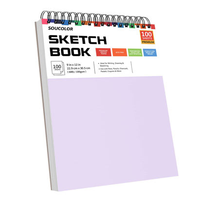 Picture of Soucolor 9" x 12" Sketch Book, 1-Pack 100 Sheets Spiral Bound Art Sketchbook, Acid Free (68lb/100gsm) Artist Drawing Book Paper Painting Sketching Pad for Kids Students Adults Beginners