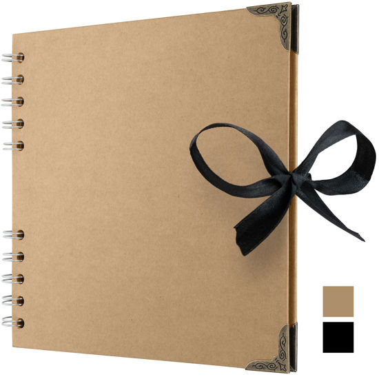 Picture of Bstorify Square Scrapbook Photo Albums 36 Pages (7 x 7 inch) Brown Thick 200gsm Kraft Paper Scrap Book, Memory Book, Ribbon Closure - Ideal for Your Scrapbooking Albums, Art & Craft Projects