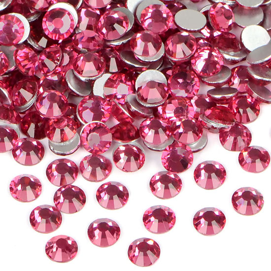 Picture of 2880PCS Art Nail Rhinestones non Hotfix Glue Fix Round Crystals Glass Flatback for DIY Jewelry Making with one Picking Pen (ss6 2880pcs, Fuchsia)