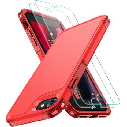 Picture of xiwxi for iPhone SE Case 2022/3rd/2020,iPhone 8/7 Case,with [2xTempered Glass Screen Protector] [ 360 Full Body Shockproof ] [Heavy Dropproof],Hard PC+Soft Silicone TPU+Glass Screen Phone case -Red