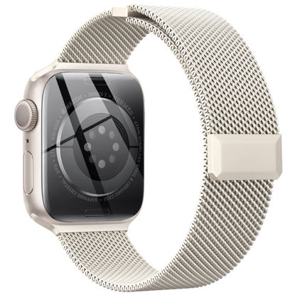 Picture of EPULY Compatible with Apple Watch Band 42mm 44mm 45mm 38mm 40mm 41mm,Stainless Steel Mesh Loop Magnetic Clasp Bands for iWatch Series 8 SE 7 6 5 4 3 2 1 Women Men-41mm/40mm/38mm Starlight