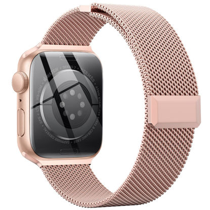 Picture of EPULY Compatible with Apple Watch Band 42mm 44mm 45mm 49mm 38mm 40mm 41mm,Stainless Steel Mesh Loop Magnetic Clasp for iWatch Bands Ultra Series 8 SE 7 6 5 4 3 2 1 Women Men-49mm/45mm/44mm/42mm Champagme gold