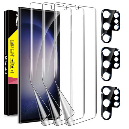 Picture of Milomdoi 3+3 Pack for Samsung Galaxy S23 Ultra Screen Protector Not Glass Accessories 3 Pack TPU Film with 3 Pack Tempered Glass Camera Lens, Case Friendly