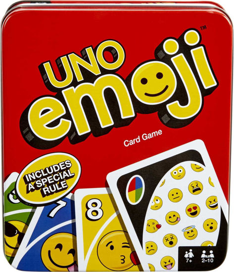 Picture of UNO Emoji Card Game for Family Night, Travel Game with Emoji Graphics & Special Rule for 2-10 Players