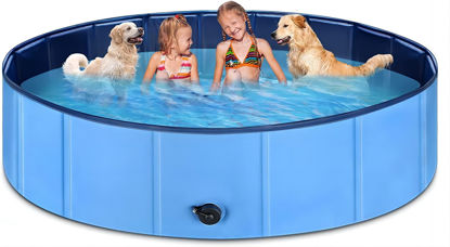 Picture of Dog Pool for Large Dogs 80"x12" JECOO Kiddie Pool Hard Plastic Foldable Dog Bathing Tub Portable Outside Kids Swimming Pool for Pets and Dogs