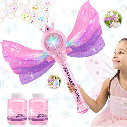 Picture of Britik Bubble Wands for Kids Girls - LED Light & Music Bubble Machine: 3 AA Batteries & 2 Bubble Solutions, Outdoor Party Birthday Toys for Toddlers, Gift for 3 4 5 6 7 8 Year Old Girls