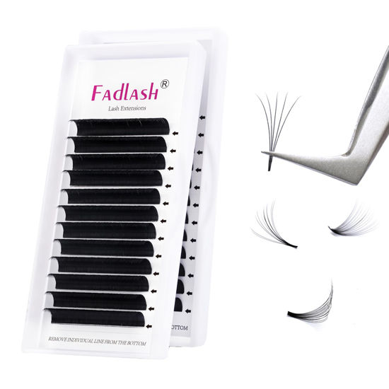 Picture of FADLASH Volume Lash Extensions Multi Length Easy Fan Lashes .03 .05 .07 Automatic Blooming Eyelash Extensions C D DD L Curl (0.07-D, Camellia 11-12-13mm)