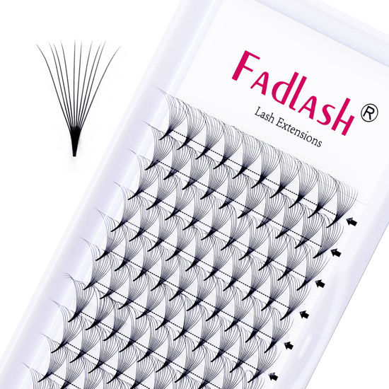 Picture of Premade Volume Eyelash Extensions 0.07 10D Lash Extensions C Curl Premades 13mm FADLASH Volume Premade Fans Pointed Base Middle Stem (10D-0.07-C, 13mm)