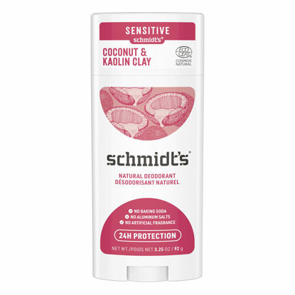 Picture of Schmidt's Aluminum Free Natural Deodorant for Women and Men, Coconut & Kaolin Clay for Sensitive Skin with 24 Hour Odor Protection, Certified Natural, Vegan, Cruelty Free, 3.25 oz