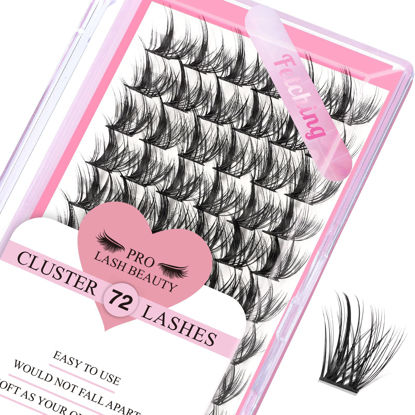 Picture of Cluster Lashes, 72 Pcs Individual Lashes, Lash Clusters DIY Eyelash Extension, Super Thin Band Reusable Soft & Comfortable (Fetching-D-10mm)