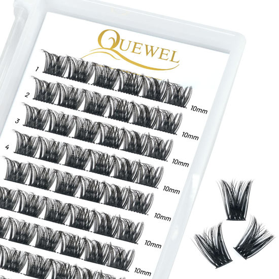 Picture of QUEWEL Cluster Lashes 72 Pcs Wide Stem Individual Lashes C/D Curl 8-16mm Length DIY Eyelash Extension False Eyelashes Soft for Personal Makeup Use at Home (honey01-C-10)