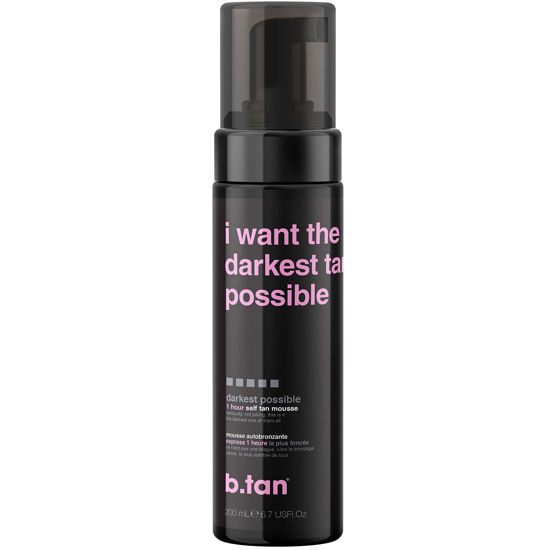 Picture of b.tan Darkest Possible Self Tanner | I Want The Darkest Tan Possible - Fast, 1 Hour Sunless Tanner Mousse, No Fake Tan Smell, No Added Nasties, Vegan, Cruelty Free, 6.7 Fl Oz