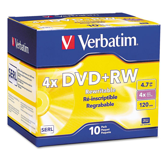 Picture of Verbatim 94839 DVD+Rw Discs, 4.7Gb, 4X, W/Slim Jewel Cases, Pearl, 10/Pack