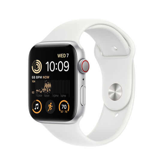 Picture of Apple Watch SE (2nd Gen) (GPS + Cellular, 44mm) - Silver Aluminum Case with White Sport Band, S/M (Renewed)