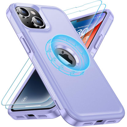 Picture of MOZOTER for iPhone 13 Case & iPhone 14 Case,with [2 Pcs Glass Screen Protector], Shockproof Compatible with Magsafe[Heavy Duty] Phone Case Cover for iPhone 14/13 6.1"