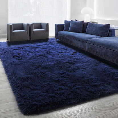 Picture of Dark Navy Area Rug for Bedroom,4'X6',Fluffy Shag Rug for Living Room,Furry Carpet for Kids Room,Shaggy Throw Rug for Nursery Room,Fuzzy Plush Rug,Indigo Carpet,Rectangle,Cute Room Decor for Baby