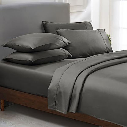 Picture of California Design Den Full Size Gray Sheet Set - 6 Piece Set Ultra Soft 100% Cotton Sheets, 400 Thread Count Luxury Sateen Weave, Deep Pocket Bedsheets, Includes 4 Pillowcases (Full, Dark Gray)