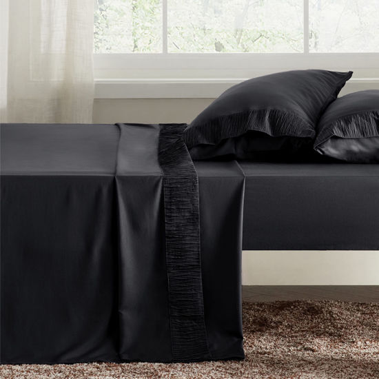 Picture of Bedsure Full Size Sheets Black - Soft 1800 Sheets for Full Size Bed, 4 Pieces Hotel Luxury Full Size Sheet Set, Easy Care Polyester Microfiber Cooling Bed Sheet Set