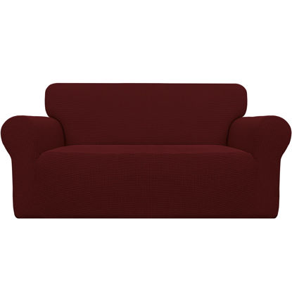 Picture of Easy-Going Stretch Oversized Loveseat Slipcover 1-Piece Sofa Cover Furniture Protector Couch Soft with Elastic Bottom for Kids Polyester Spandex Jacquard Fabric Small Checks Wine