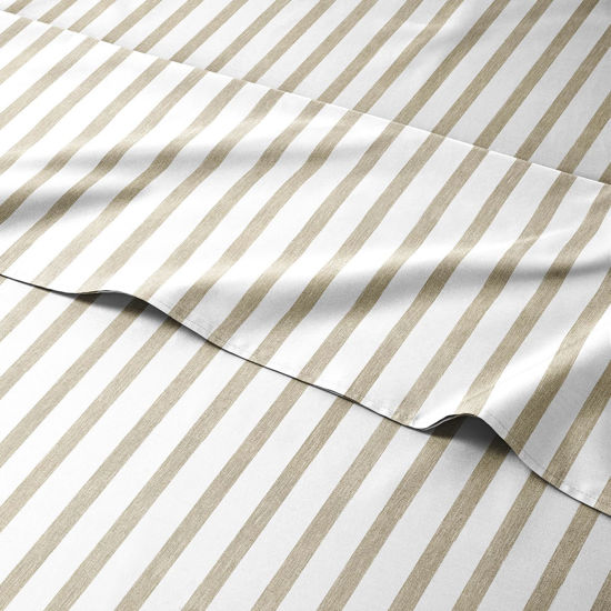 Picture of Striped Bed Sheets - Pin Striped Sheets - Beige Sheets - Tan - Cal King - Hotel Luxury Bed Sheets - Deep Pockets - 4 Piece Set - Breathable & Cooling