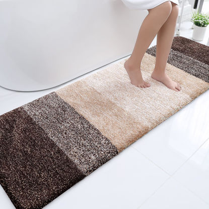 Picture of OLANLY Luxury Bathroom Rug Mat, Extra Soft and Absorbent Microfiber Bath Rugs, Non-Slip Plush Shaggy Bath Carpet Runner, Machine Wash Dry, Bath Mats for Bathroom Floor, Tub and Shower, 59x24, Brown