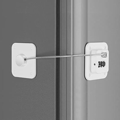 Picture of High-end Fridge Lock, Keep Your Food and Kids Safe with Our Refrigerator Lock - No Keys Needed, Combination Lock for Fridge, Pantry, and Cabinet (White, Square)