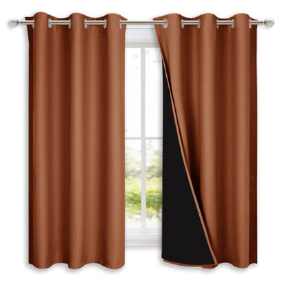 Picture of NICETOWN Burnt Orange 100% Blackout Lined Curtains, 2 Thick Layers Completely Blackout Window Treatment Panels Thermal Insulated Drapes for Kitchen (1 Pair, 42" Width x 63" Length Each Panel)