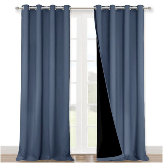 Picture of NICETOWN Full Shading Curtains 90 inches Long 2 Panels Set for Windows, Super Heavy-Duty Black Lined Blackout Curtains for Bedroom, Privacy Assured Window Treatment (Stone Blue, 52 inches W)