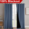 Picture of NICETOWN Full Shading Curtains 90 inches Long 2 Panels Set for Windows, Super Heavy-Duty Black Lined Blackout Curtains for Bedroom, Privacy Assured Window Treatment (Stone Blue, 52 inches W)