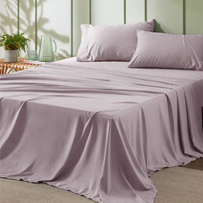 Picture of Bedsure King Size Sheets - Soft 1800 Sheets for King Size Bed, 4 Pieces Hotel Luxury Pink Mocha King Sheets, Easy Care Polyester Microfiber Cooling Bed Sheet Set