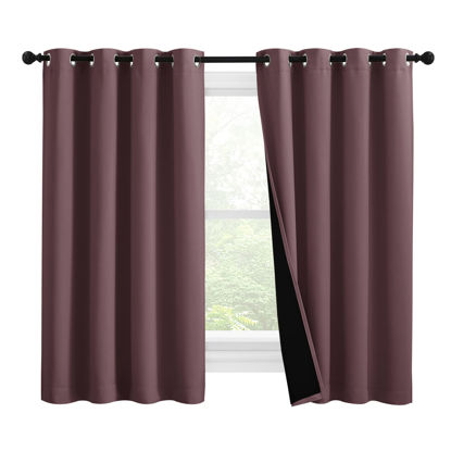 Picture of NICETOWN Bedroom Full Blackout Curtain Panels, Great Job for Blocking Light, Complete Blackout Draperies with Black Liner for Night Shift (Dry Rose, Set of 2, 55 by 57-inch)