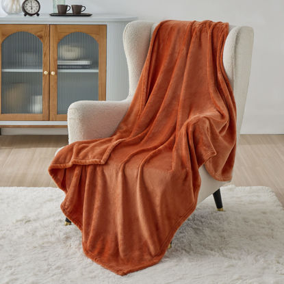 Picture of Bedsure Burnt Orange Fleece Blanket 50x70 Blanket - 300GSM Soft Lightweight Plush Cozy Blankets for Bed, Sofa, Couch, Travel, Camping