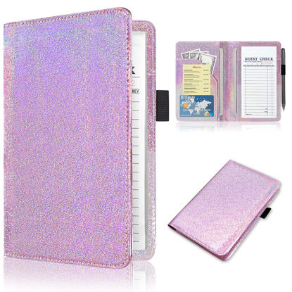 Picture of ACdream Server Books for Waitress, Guest Book Note Pad, Cute Pocket Leather Money Organizer Wallet, Cash Check Bill Receipt Holder Presenter, Waiter Accessories Fit Server Apron, Glitter Pink