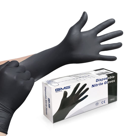 Picture of GMG SINCE1988 Exam Gloves,Black Disposable Gloves,Nitrile Gloves Large 100,4 mil No Latex Gloves