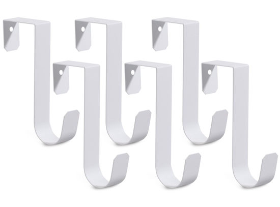 Picture of 6 Pack Over The Door Hooks, Sturdy Metal Single Over Door Hooks, White Door Hanger Hook Door Hooks for Hanging, Towels, Clothes, Bathroom, Hold Up to 7Lbs