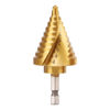 Picture of COMOWARE Hex Shank HSS Step Drill Bit with Two Spiral Flutes and Titanium Coating - 12 Step Sizes (1/4” - 1-3/8”) - Ideal for Metal, Stainless Steel, Aluminum, Wood, and Plastic