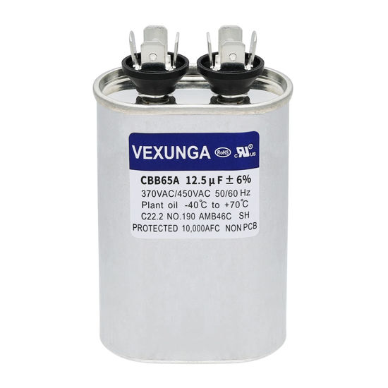 Picture of VEXUNGA 12.5uF 370/440VAC 50/60Hz CBB65 CBB65A Oval Run Start Capacitor 12.5 MFD 370V/440V Air Conditioner Capacitors for AC Unit Fan Motor Start or Pool Pump or Air Condenser Straight Cool