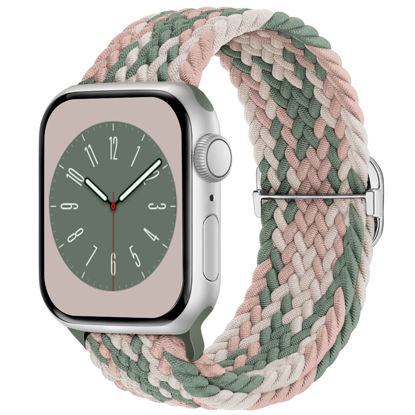 Picture of Braided Solo Loop Compatible with Apple Watch Band 38mm 40mm 41mm 42mm 44mm 45mm 49mm for Women Men, Stretchy Straps Elastic Sport Wristbands for iWatch Series 8 7 6 5 4 3 2 1 SE Ultra, Light Green